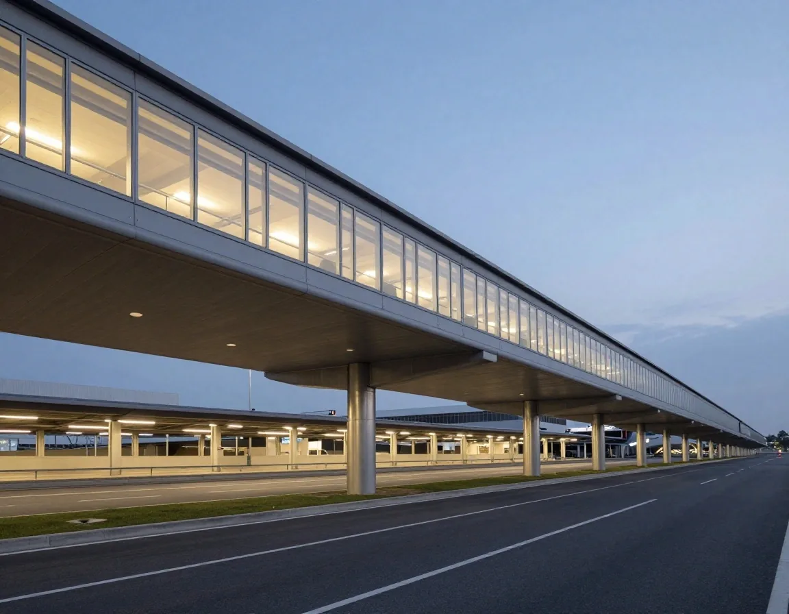 Multi-deck terminal approach pedestrian bridge at Melbourne Airport