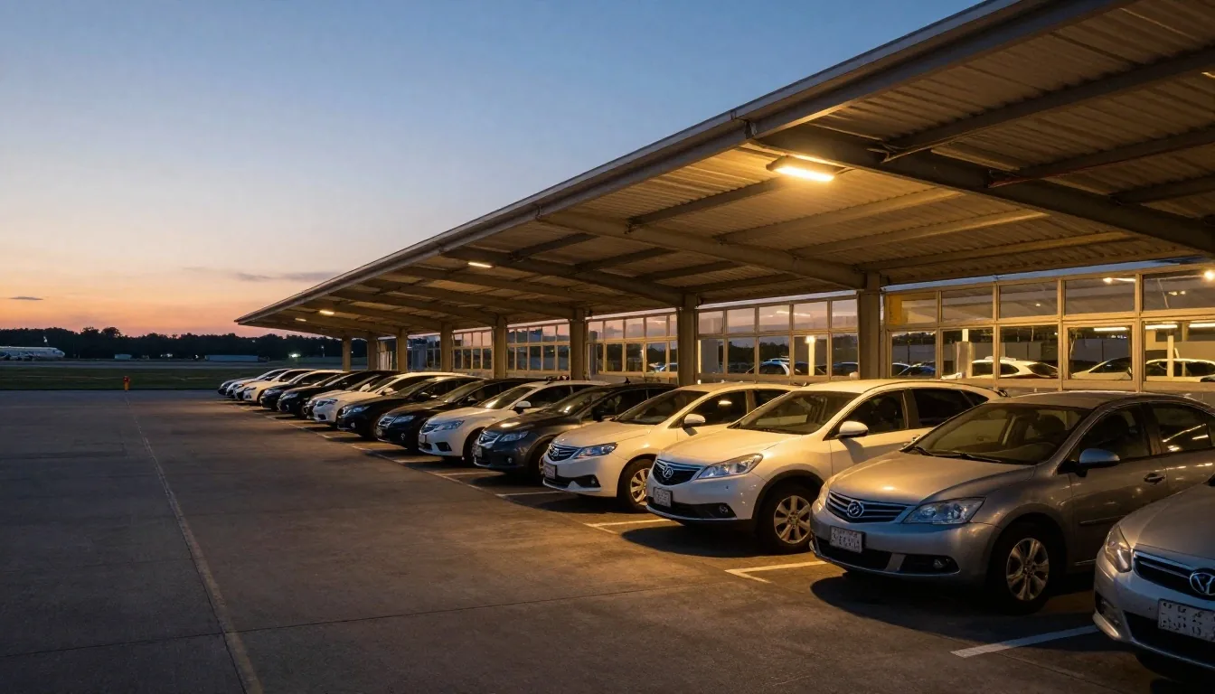 Melbourne Airport Value Car Park at dusk along Mercer Drive