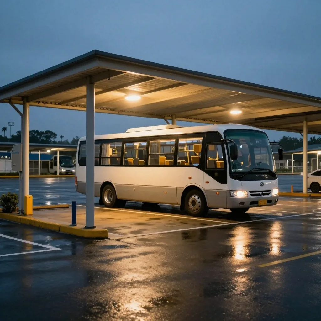 Melbourne Airport Value Car Park shuttle bus at covered shelter