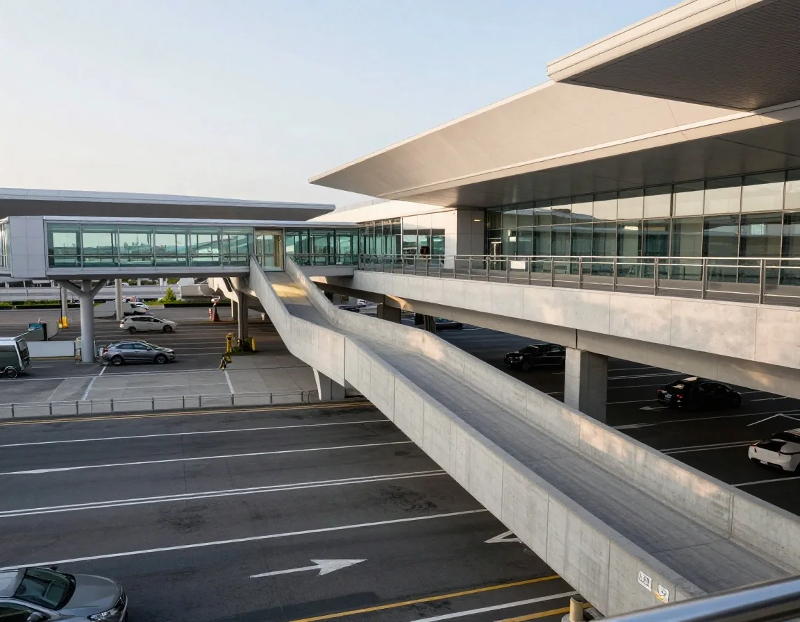 Melbourne Airport elevated pedestrian skybridge connecting multi-deck car park to terminals
