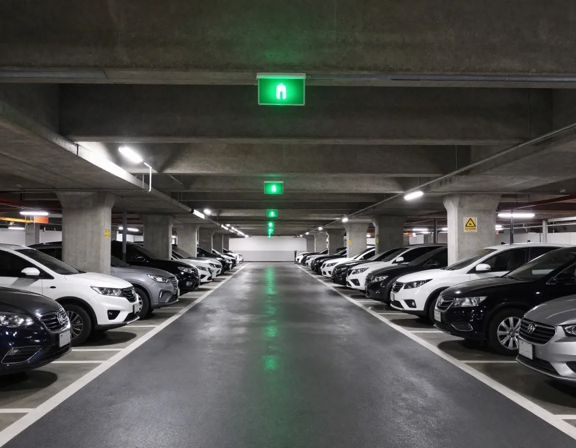 Terminal 4 multi-deck parking aisles with electronic bay monitoring lights
