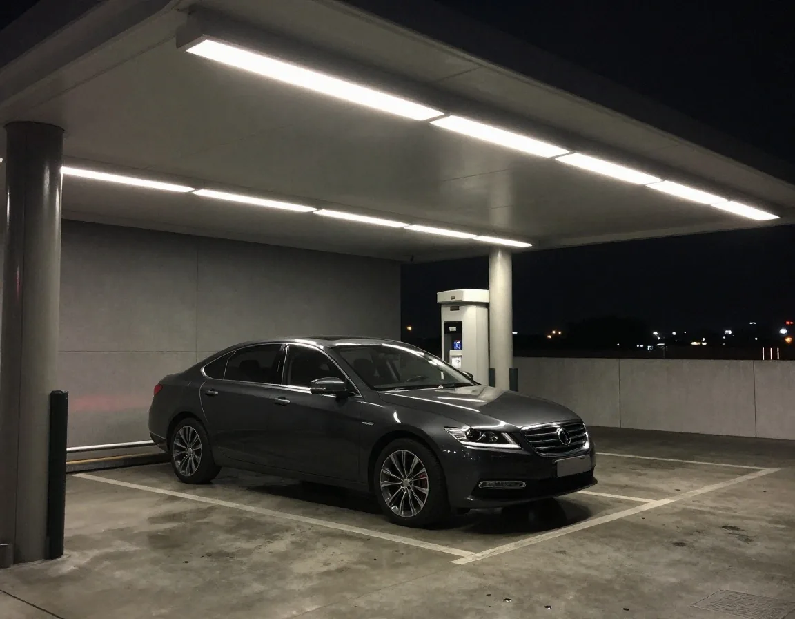 Melbourne Airport valet car collection staging bays at night